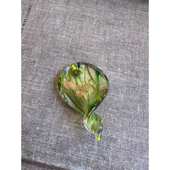 Murano Style Sommerso Art Glass Pendant | Green and Gold Floral Design - Picture 1 of 8